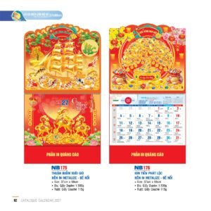 Lịch Treo Tường Lò Xo 2027 NB Mẫu NB175 (37 x 68cm) Xưởng In Ép Kim Nhũ Vàng Tận Gốc in logo doanh nghiệp quà tặng Tết tại Xưởng Quà Tặng Quang Vũ