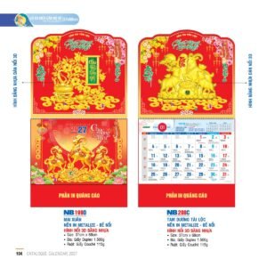 Lịch Treo Tường Lò Xo 2027 NB Mẫu NB199D (37 x 68cm) Xưởng In Ép Kim Nhũ Vàng Tận Gốc in logo doanh nghiệp quà tặng Tết tại Xưởng Quà Tặng Quang Vũ