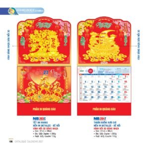 Lịch Treo Tường Lò Xo 2027 NB Mẫu NB203C (37 x 68cm) Xưởng In Ép Kim Nhũ Vàng Tận Gốc in logo doanh nghiệp quà tặng Tết tại Xưởng Quà Tặng Quang Vũ