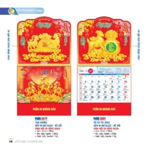 Lịch Treo Tường Lò Xo 2027 NB Mẫu NB207T (37 x 68cm) Xưởng In Ép Kim Nhũ Vàng Tận Gốc in logo doanh nghiệp quà tặng Tết tại Xưởng Quà Tặng Quang Vũ