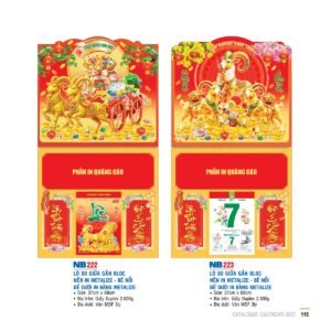 Lịch Treo Tường Lò Xo 2027 NB Mẫu NB223 (40 x 60 cm) Xưởng In Ép Kim Nhũ Vàng Tận Gốc in logo doanh nghiệp quà tặng Tết tại Xưởng Quà Tặng Quang Vũ