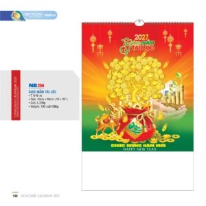 Lịch Treo Tường Lò Xo 2027 NB Mẫu NB256 (16 x 25 cm) Xưởng In Ép Kim Nhũ Vàng Tận Gốc in logo doanh nghiệp quà tặng Tết tại Xưởng Quà Tặng Quang Vũ
