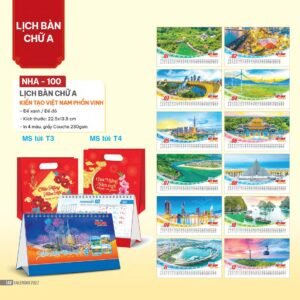 Lịch Bàn Chữ A 2027 NHA Mẫu NHA100 (17 x 19 cm) Xưởng In Ép Kim Nhũ Vàng Tận Gốc in logo doanh nghiệp quà tặng Tết tại Xưởng Quà Tặng Quang Vũ
