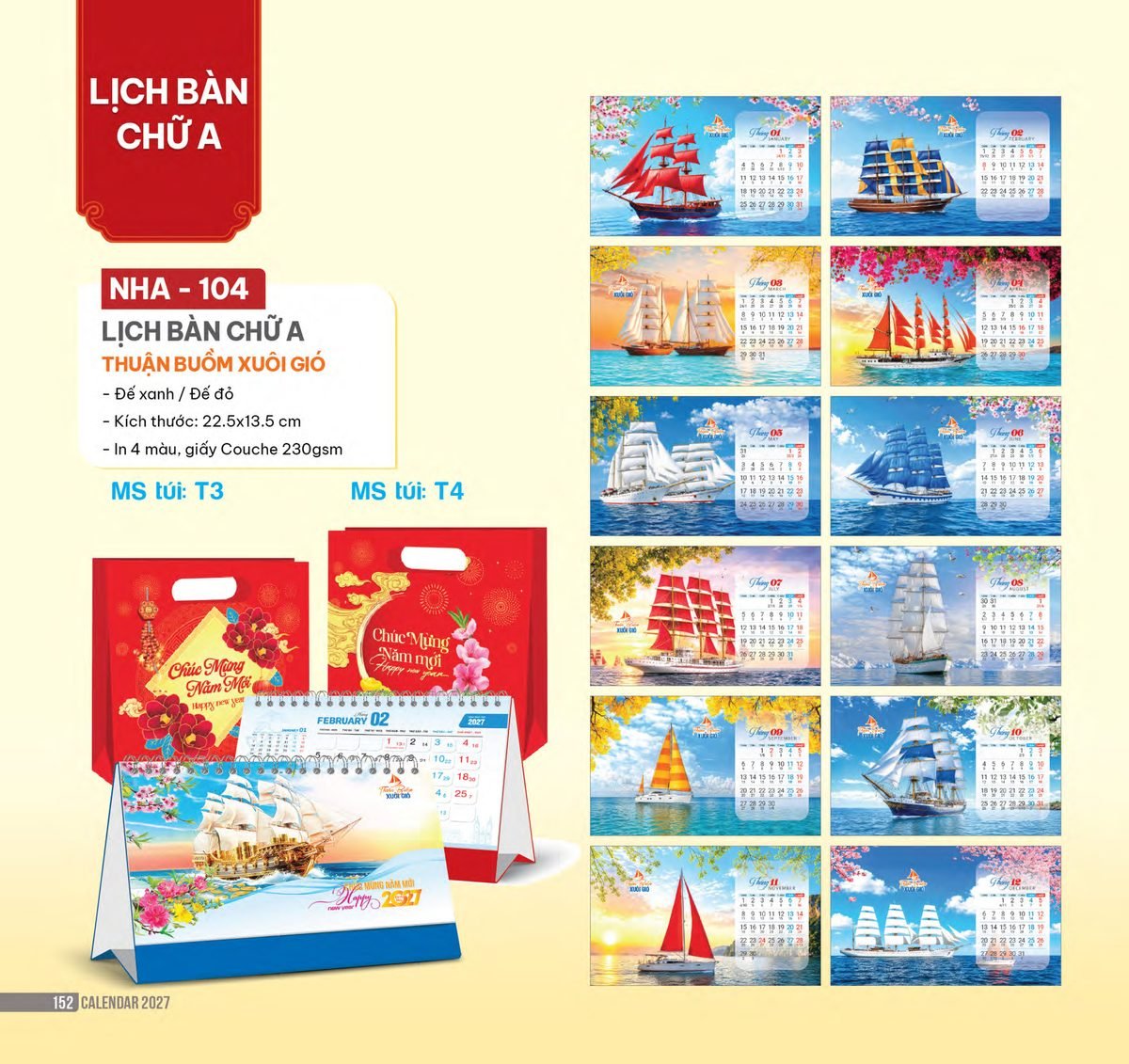 Lịch Bàn Chữ A 2027 NHA Mẫu NHA104 - Thuận Buồm Xuôi Gió (17 x 19 cm) Xưởng In Ép Kim Nhũ Vàng Tận Gốc Lịch Bàn Chữ A 2027 NHA Mẫu NHA104 - Thuận Buồm Xuôi Gió (17 x 19 cm) Xưởng In Ép Kim Nhũ Vàng Tận Gốc in logo doanh nghiệp quà tặng Tết tại Xưởng Quà Tặng Quang Vũ
