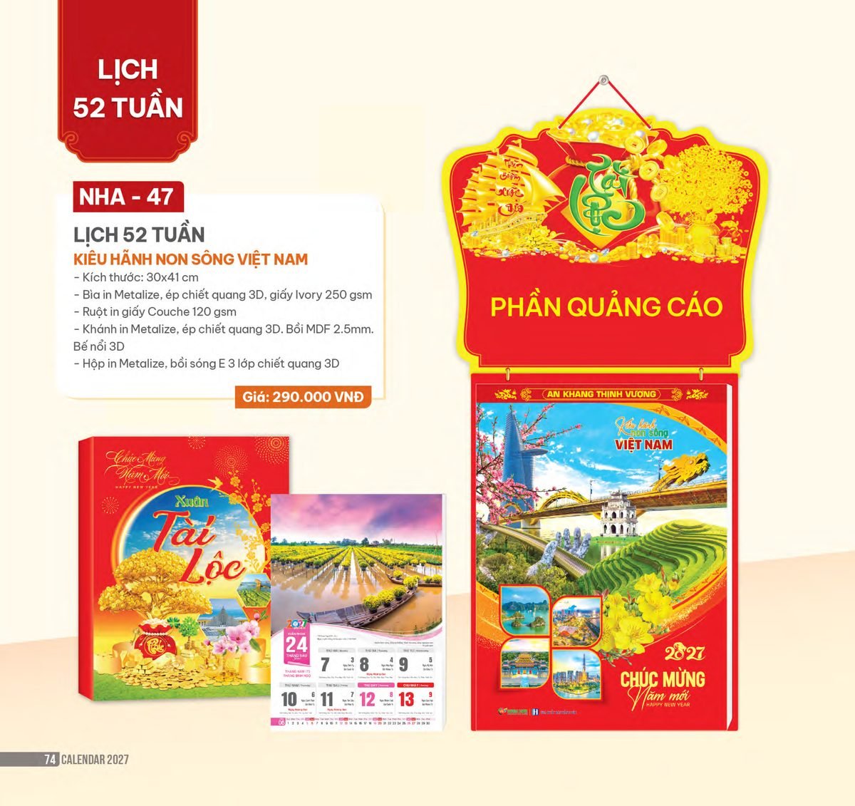 Lịch 52 Tuần 2027 NHA Mẫu NHA47 (30 x 41cm) Xưởng In Ép Kim Nhũ Vàng Tận Gốc Lịch 52 Tuần 2027 NHA Mẫu NHA47 (30 x 41cm) Xưởng In Ép Kim Nhũ Vàng Tận Gốc in logo doanh nghiệp quà tặng Tết tại Xưởng Quà Tặng Quang Vũ
