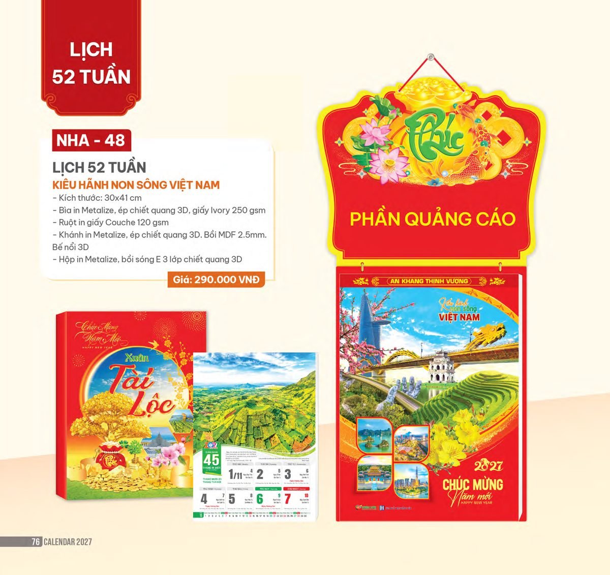 Lịch 52 Tuần 2027 NHA Mẫu NHA48 (30 x 41cm) Xưởng In Ép Kim Nhũ Vàng Tận Gốc Lịch 52 Tuần 2027 NHA Mẫu NHA48 (30 x 41cm) Xưởng In Ép Kim Nhũ Vàng Tận Gốc in logo doanh nghiệp quà tặng Tết tại Xưởng Quà Tặng Quang Vũ