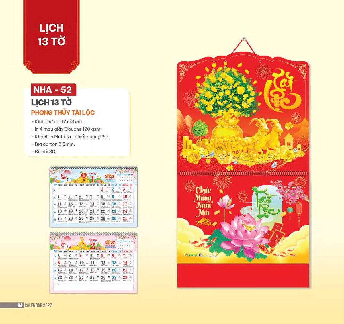 Lịch Bìa Treo 2027 NHA Mẫu NHA52 (37 x 68cm) Xưởng In Ép Kim Nhũ Vàng Tận Gốc Lịch Bìa Treo 2027 NHA Mẫu NHA52 (37 x 68cm) Xưởng In Ép Kim Nhũ Vàng Tận Gốc in logo doanh nghiệp quà tặng Tết tại Xưởng Quà Tặng Quang Vũ
