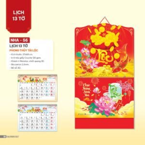 Lịch Bìa Treo 2027 NHA Mẫu NHA56 (37 x 68cm) Xưởng In Ép Kim Nhũ Vàng Tận Gốc in logo doanh nghiệp quà tặng Tết tại Xưởng Quà Tặng Quang Vũ