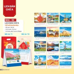 Lịch Bàn Chữ A 2027 NHA Mẫu NHA92 - Thế Giới Muôn Màu (17 x 19cm) Xưởng In Ép Kim Nhũ Vàng Tận Gốc in logo doanh nghiệp quà tặng Tết tại Xưởng Quà Tặng Quang Vũ