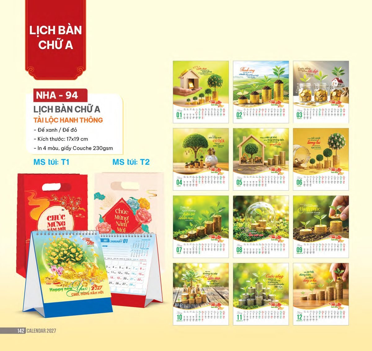 Lịch Bàn Chữ A 2027 NHA Mẫu NHA94 (17 x 19cm) Xưởng In Ép Kim Nhũ Vàng Tận Gốc Lịch Bàn Chữ A 2027 NHA Mẫu NHA94 (17 x 19cm) Xưởng In Ép Kim Nhũ Vàng Tận Gốc in logo doanh nghiệp quà tặng Tết tại Xưởng Quà Tặng Quang Vũ