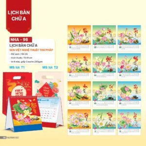 Lịch Bàn Chữ A 2027 NHA Mẫu NHA98 (17 x 19cm) Xưởng In Ép Kim Nhũ Vàng Tận Gốc in logo doanh nghiệp quà tặng Tết tại Xưởng Quà Tặng Quang Vũ