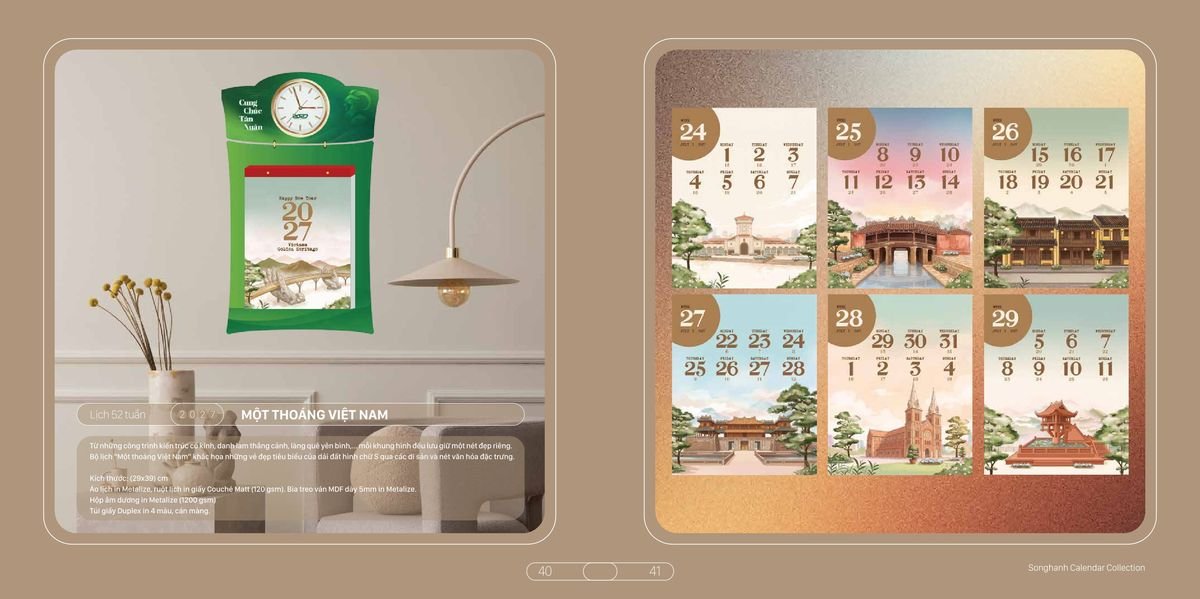 Lịch Bloc Cao Cấp SH 2027 SH15 Xưởng In Ép Kim Nhũ Vàng Tận Gốc