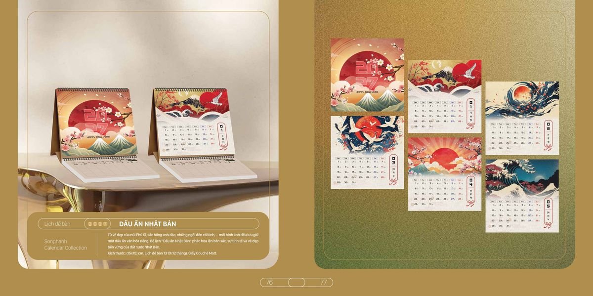 Lịch Bloc Cao Cấp SH 2027 SH33 Xưởng In Ép Kim Nhũ Vàng Tận Gốc