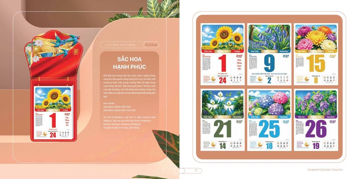 Lịch Bloc Cao Cấp SH 2027 SH44 Xưởng In Ép Kim Nhũ Vàng Tận Gốc