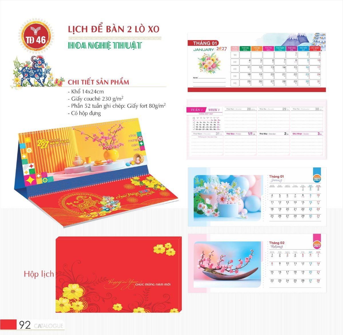 Lịch Để Bàn 2027 TD Mẫu TD46 (14 x 24cm) Xưởng In Ép Kim Nhũ Vàng Tận Gốc Lịch Để Bàn 2027 TD Mẫu TD46 (14 x 24cm) Xưởng In Ép Kim Nhũ Vàng Tận Gốc in logo doanh nghiệp quà tặng Tết tại Xưởng Quà Tặng Quang Vũ
