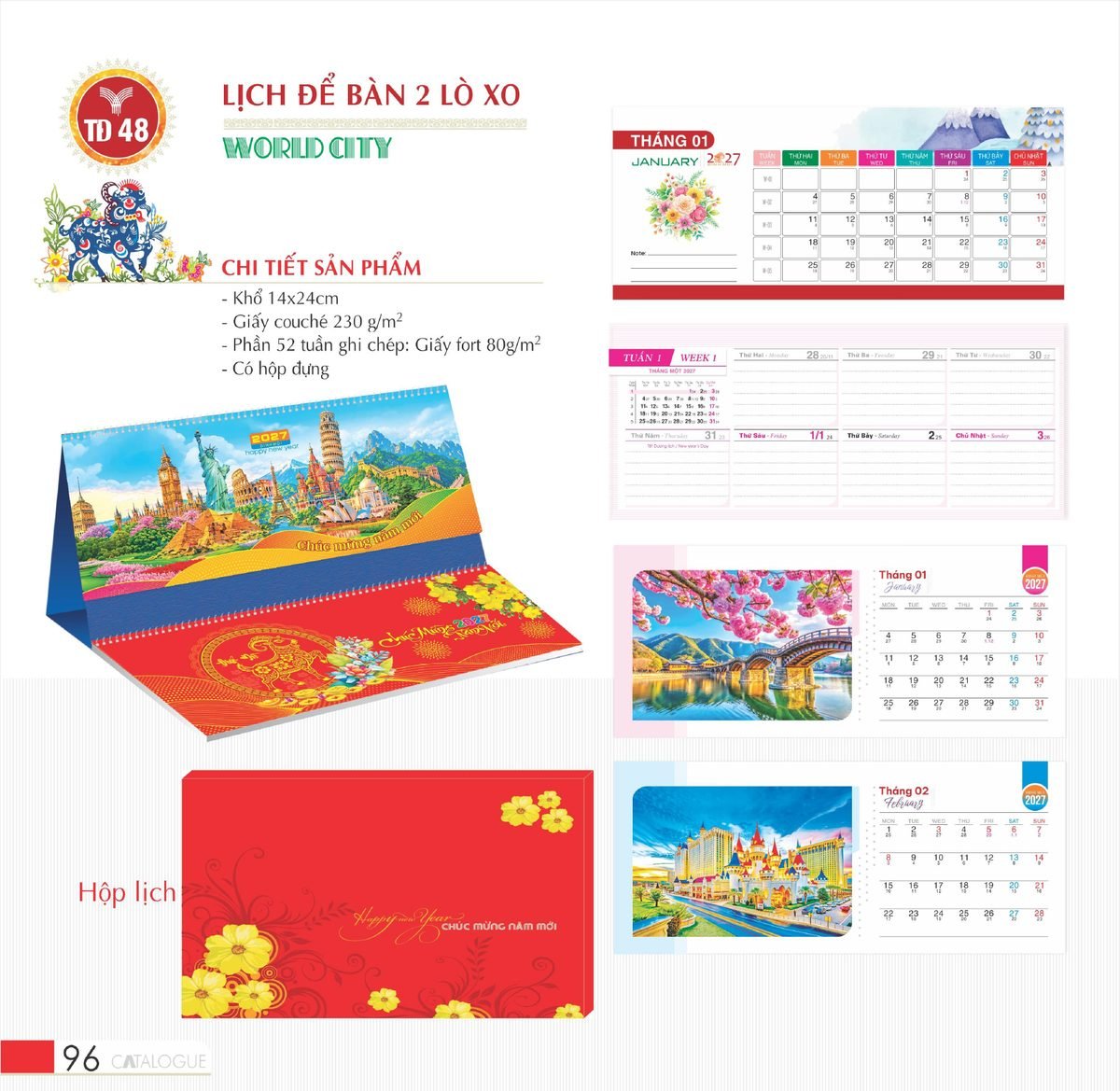 Lịch Để Bàn 2027 TD Mẫu TD48 (14 x 24cm) Xưởng In Ép Kim Nhũ Vàng Tận Gốc Lịch Để Bàn 2027 TD Mẫu TD48 (14 x 24cm) Xưởng In Ép Kim Nhũ Vàng Tận Gốc in logo doanh nghiệp quà tặng Tết tại Xưởng Quà Tặng Quang Vũ