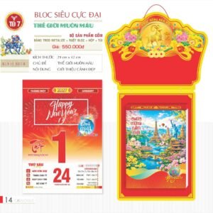 Lịch Bloc Siêu Cực Đại 2027 TD Mẫu TD7 (38 x 53 cm) Xưởng In Ép Kim Nhũ Vàng Tận Gốc in logo doanh nghiệp quà tặng Tết tại Xưởng Quà Tặng Quang Vũ