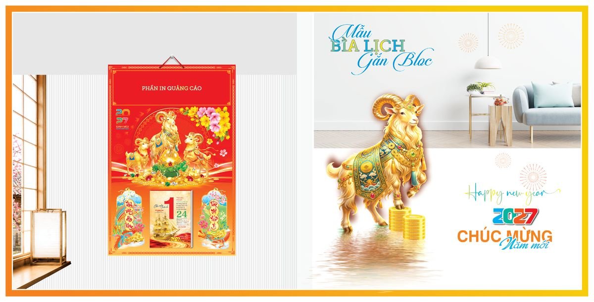 Bìa Lịch Treo Gắn Bloc TPNBIA01 Xưởng In Ép Kim Nhũ Vàng Tận Gốc