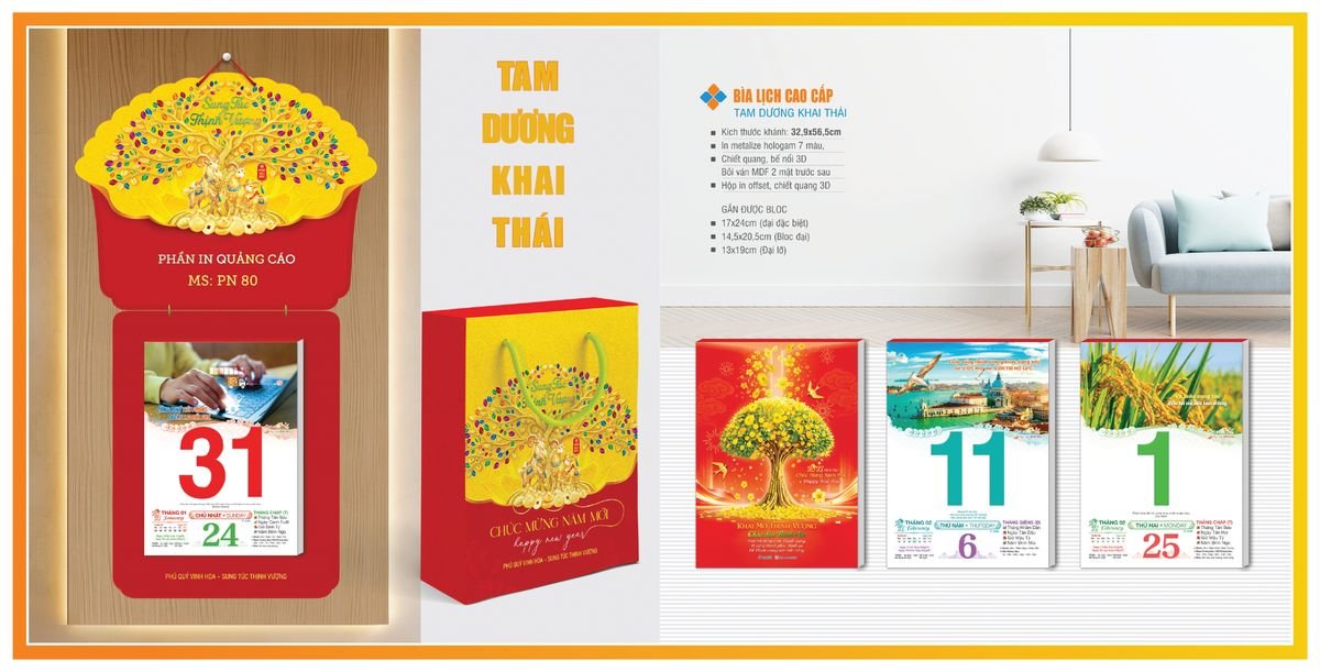 Bìa Lịch Treo Gắn Bloc TPNBIA02 Xưởng In Ép Kim Nhũ Vàng Tận Gốc