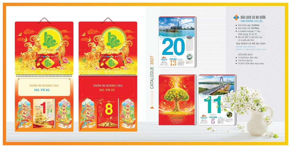 Bìa Lịch Treo Gắn Bloc TPNBIA04 Xưởng In Ép Kim Nhũ Vàng Tận Gốc