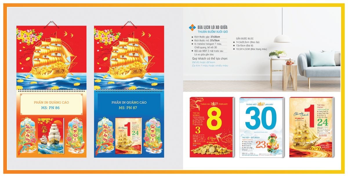 Bìa Lịch Treo Gắn Bloc TPNBIA06 Xưởng In Ép Kim Nhũ Vàng Tận Gốc