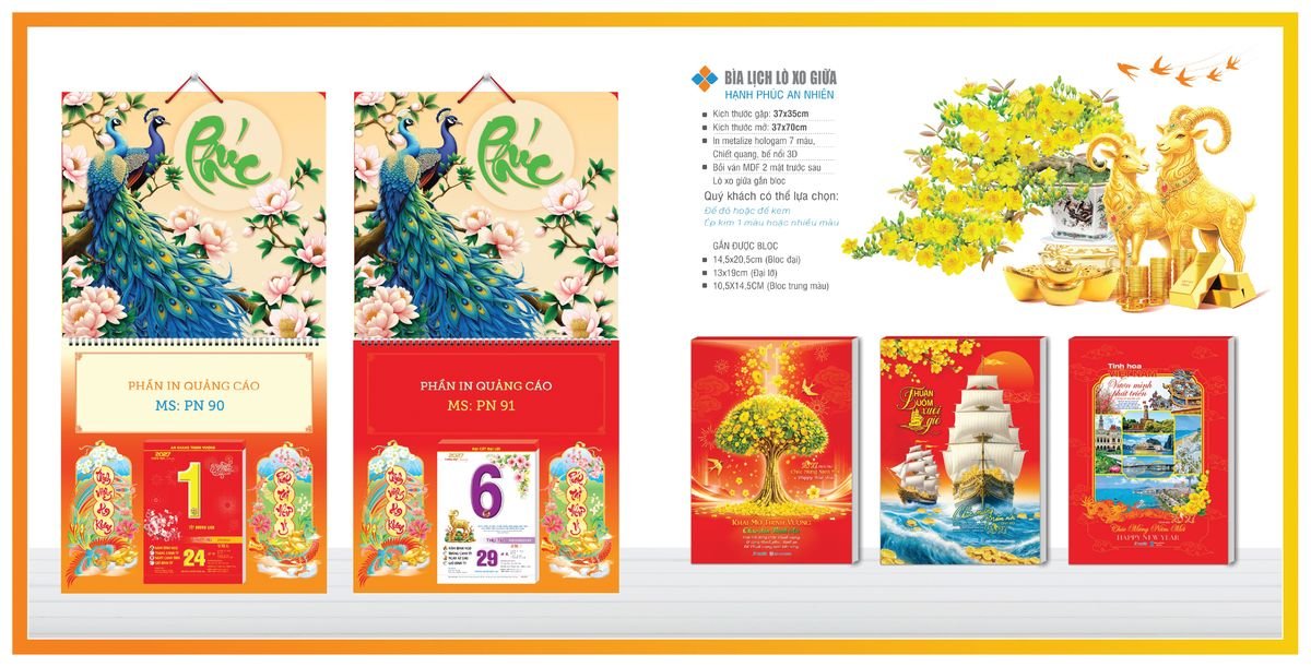 Bìa Lịch Treo Gắn Bloc TPNBIA08 Xưởng In Ép Kim Nhũ Vàng Tận Gốc