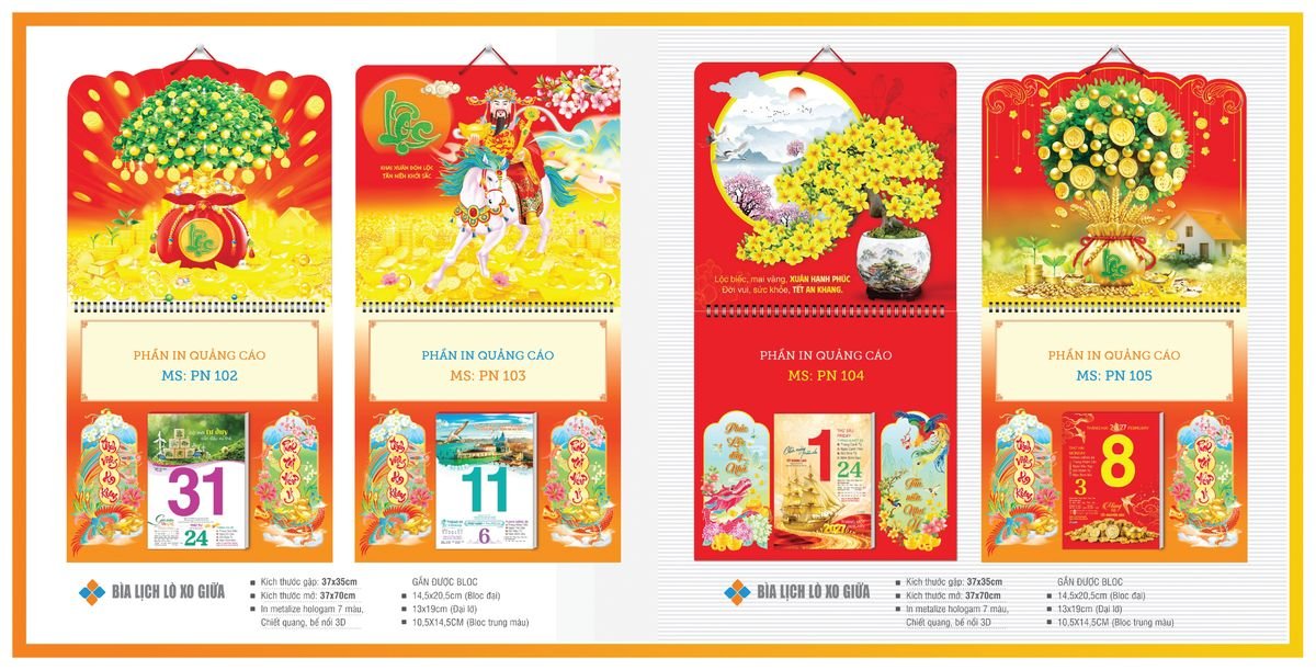 Bìa Lịch Treo Gắn Bloc TPNBIA13 Xưởng In Ép Kim Nhũ Vàng Tận Gốc