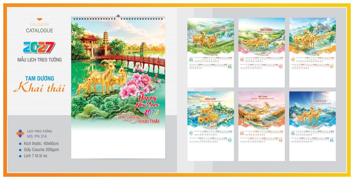 Lịch 7 Tờ Lò Xo TPNLX04 Xưởng In Ép Kim Nhũ Vàng Tận Gốc