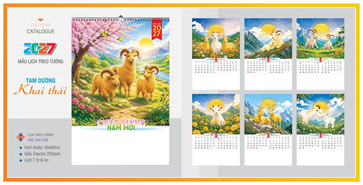 Lịch 7 Tờ Lò Xo TPNLX09 Xưởng In Ép Kim Nhũ Vàng Tận Gốc