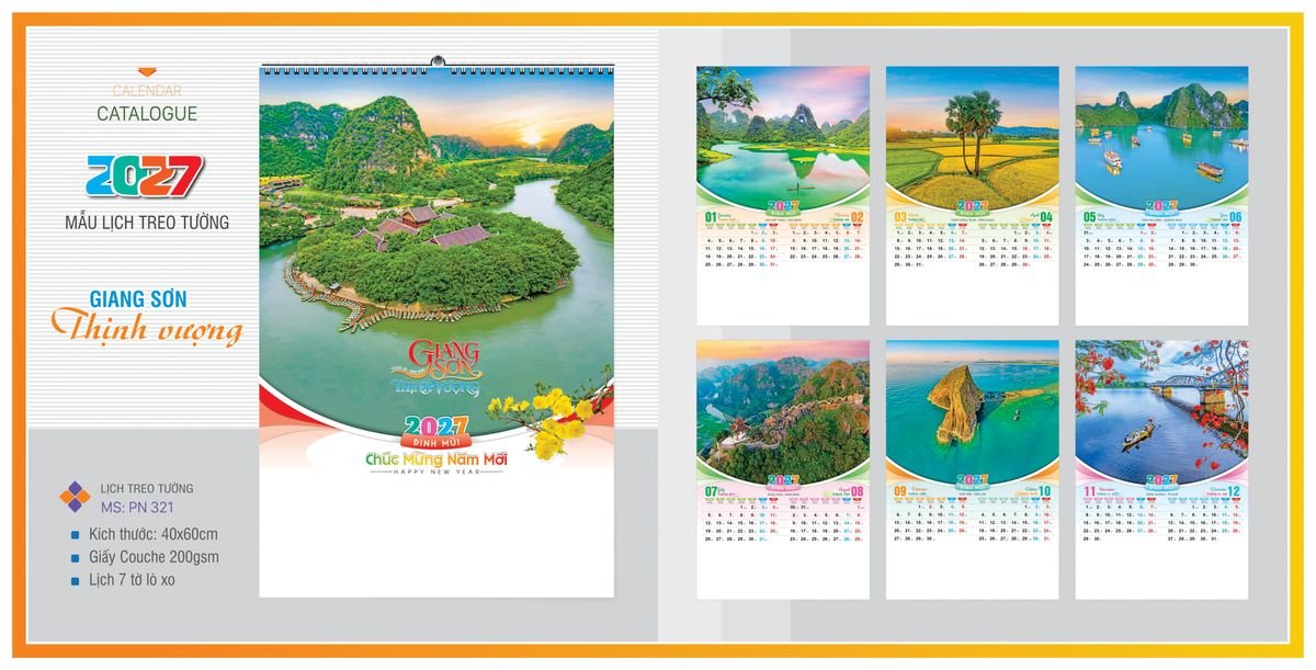 Lịch 7 Tờ Lò Xo TPNLX11 Xưởng In Ép Kim Nhũ Vàng Tận Gốc