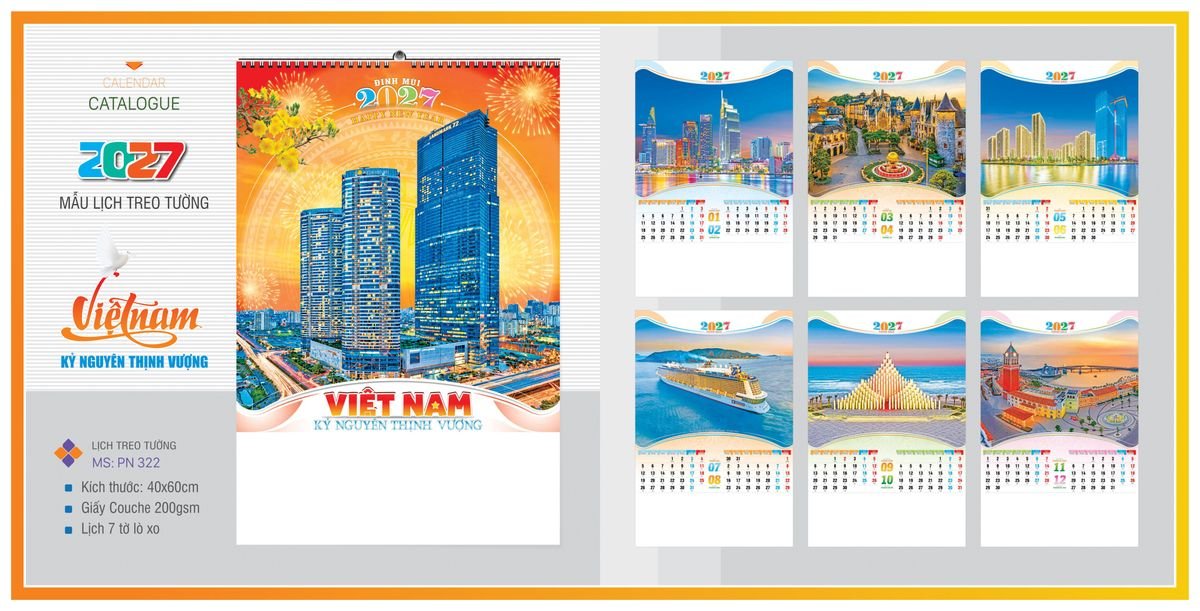 Lịch 7 Tờ Lò Xo TPNLX12 Xưởng In Ép Kim Nhũ Vàng Tận Gốc
