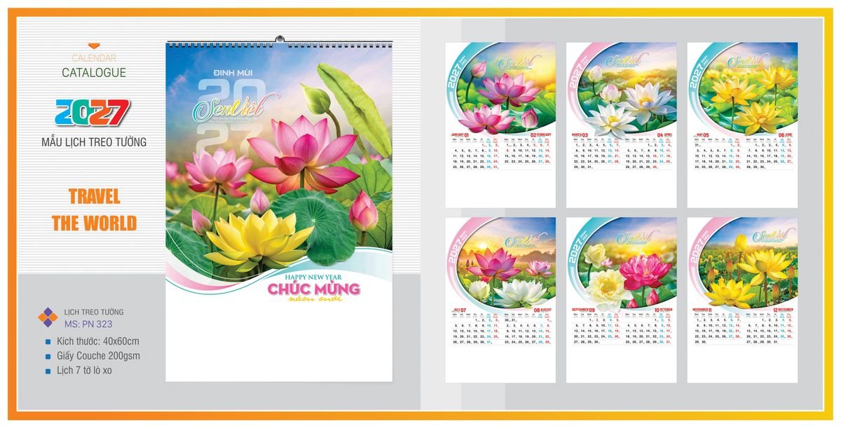 Lịch 7 Tờ Lò Xo TPNLX14 Xưởng In Ép Kim Nhũ Vàng Tận Gốc