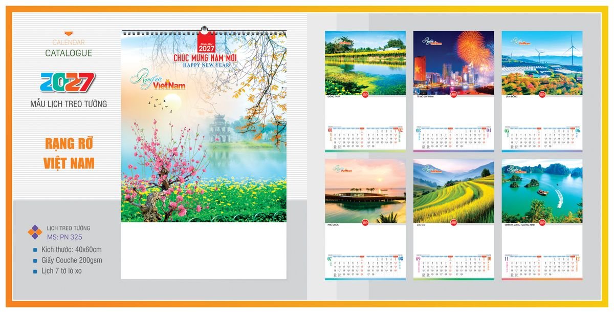 Lịch 7 Tờ Lò Xo TPNLX15 Xưởng In Ép Kim Nhũ Vàng Tận Gốc