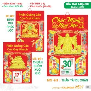 Lịch Bìa Treo 2027 TS Mẫu TS-26 (40 x 60 cm) Xưởng In Ép Kim Nhũ Vàng Tận Gốc