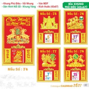 Lịch Bìa Treo 2027 TS Mẫu TS-38 (42 x 67 cm) Xưởng In Ép Kim Nhũ Vàng Tận Gốc