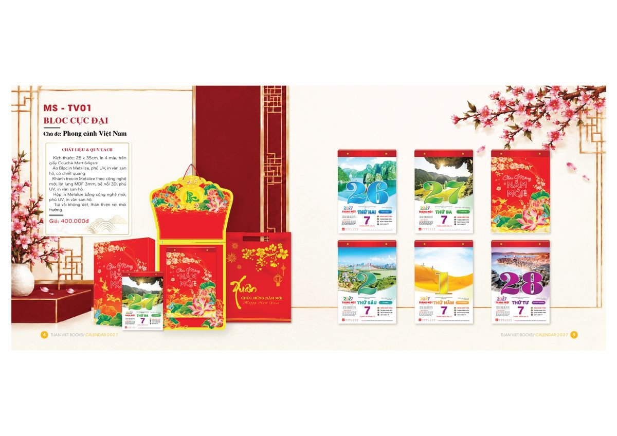 Lịch Bloc Cực Đại 2027 TV01 Xưởng In Ép Kim Nhũ Vàng Tận Gốc