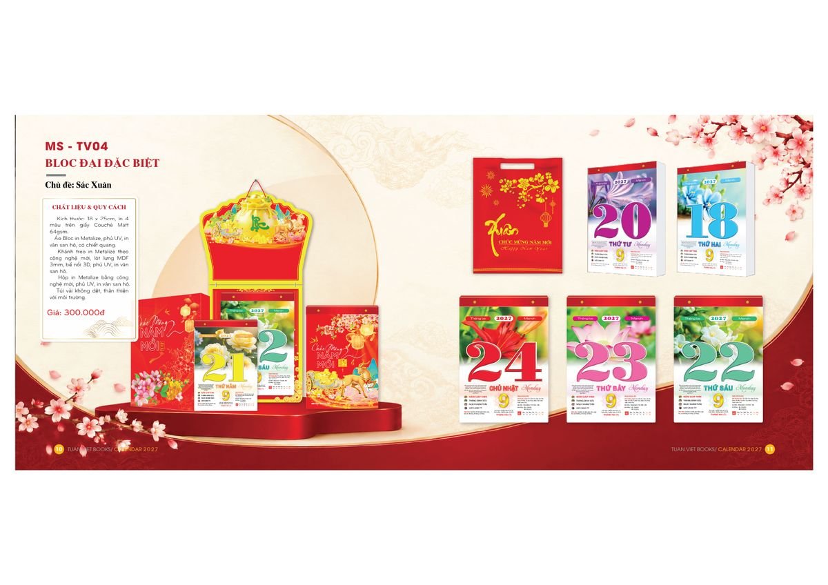 Lịch Bloc Cực Đại 2027 TV04 Xưởng In Ép Kim Nhũ Vàng Tận Gốc