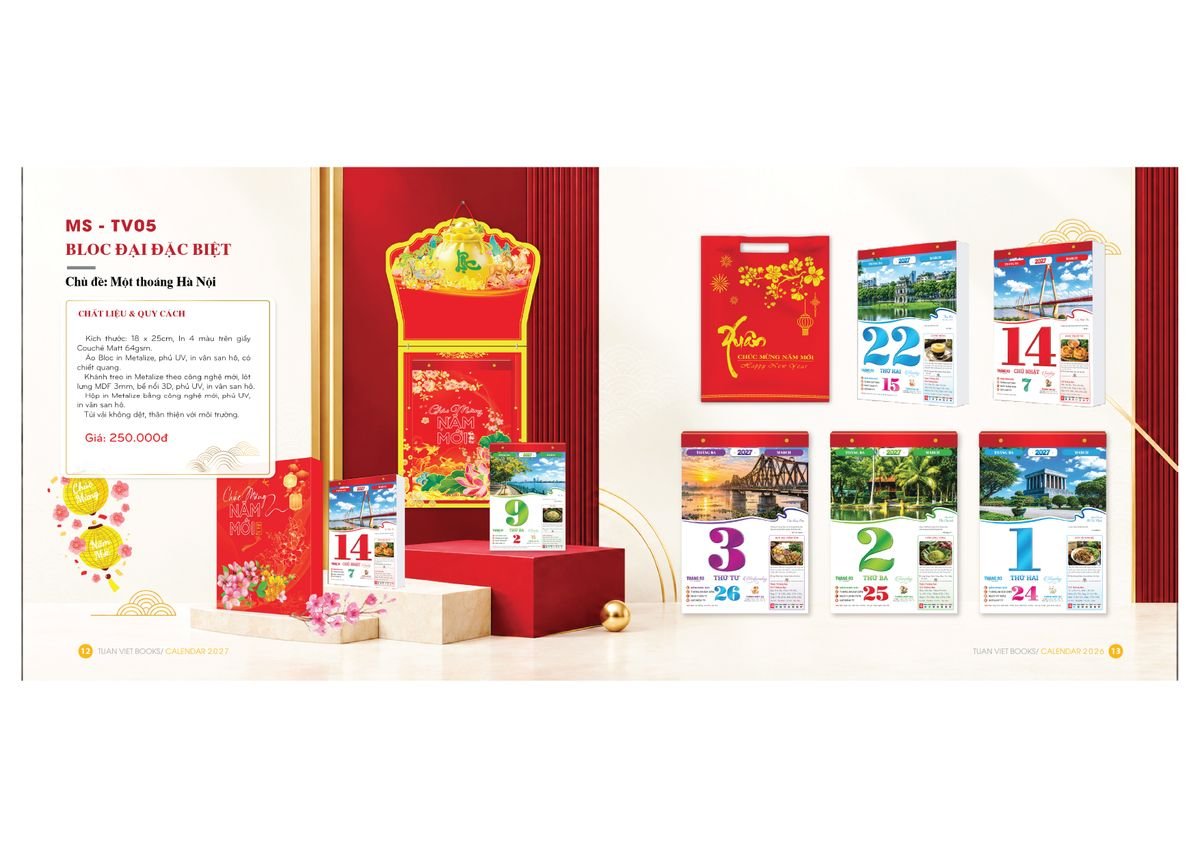 Lịch Bloc Cực Đại 2027 TV05 Xưởng In Ép Kim Nhũ Vàng Tận Gốc