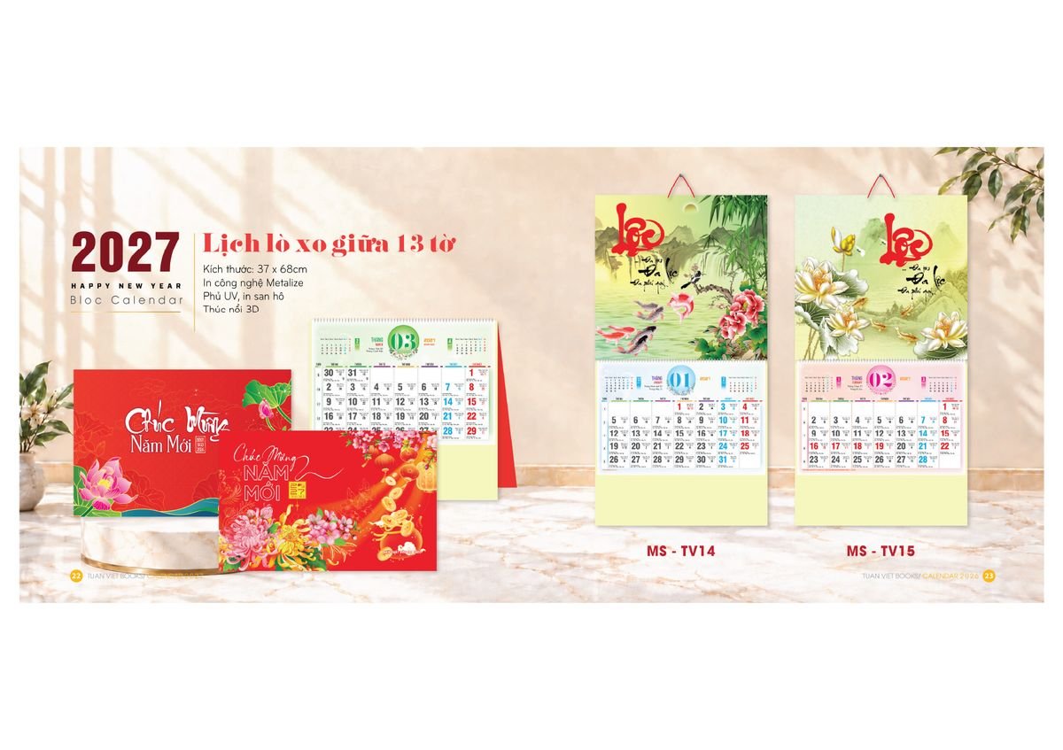 Lịch Bloc Cực Đại 2027 TV10 Xưởng In Ép Kim Nhũ Vàng Tận Gốc