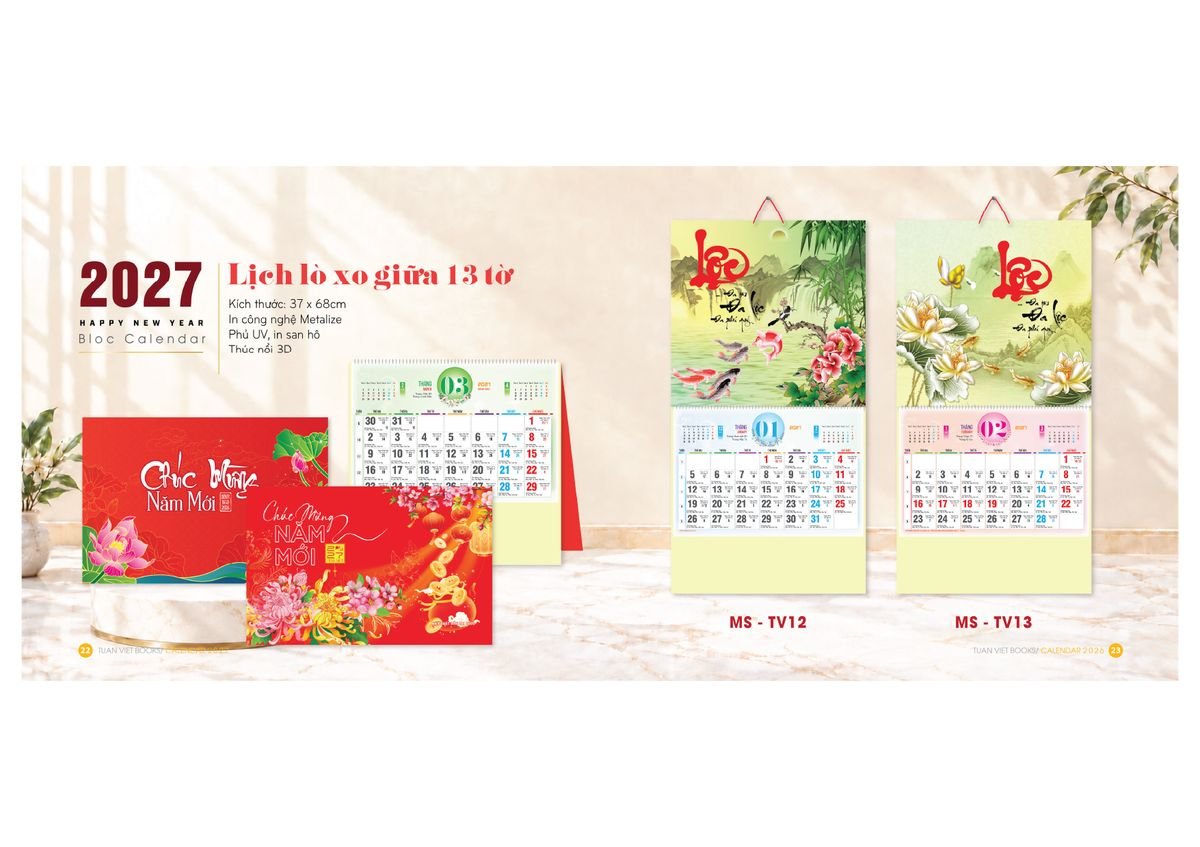 Lịch Bloc Cực Đại 2027 TV12 Xưởng In Ép Kim Nhũ Vàng Tận Gốc