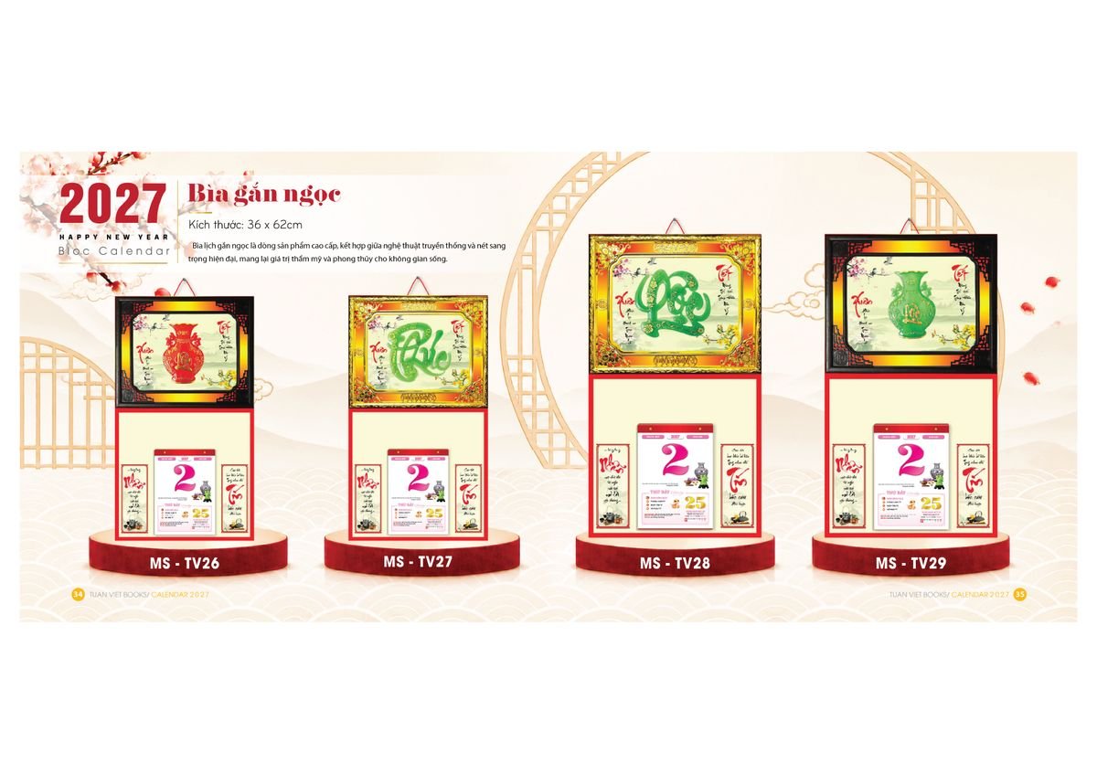 Lịch Bìa Treo Gắn Bloc 2027 TV18 Xưởng In Ép Kim Nhũ Vàng Tận Gốc