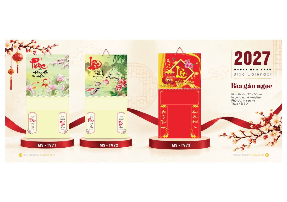 Lịch Để Bàn TV 2027 TV30 Xưởng In Ép Kim Nhũ Vàng Tận Gốc