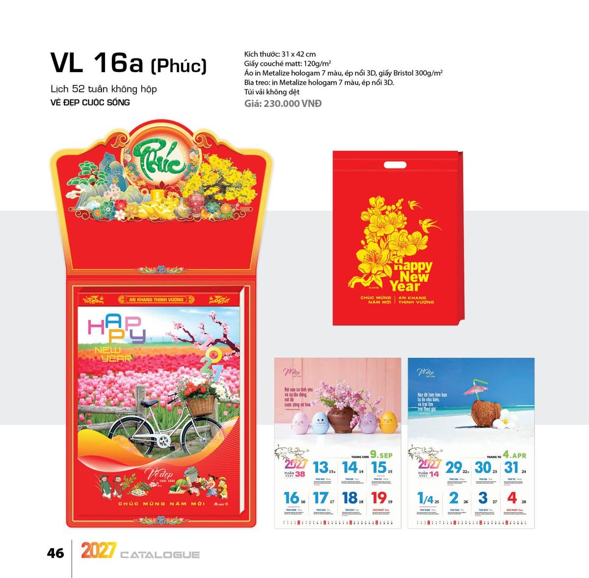 Lịch 52 Tuần 2027 VL Mẫu VL17 (31 x 42cm) Xưởng In Ép Kim Nhũ Vàng Tận Gốc Lịch 52 Tuần 2027 VL Mẫu VL17 (31 x 42cm) Xưởng In Ép Kim Nhũ Vàng Tận Gốc in logo doanh nghiệp quà tặng Tết tại Xưởng Quà Tặng Quang Vũ